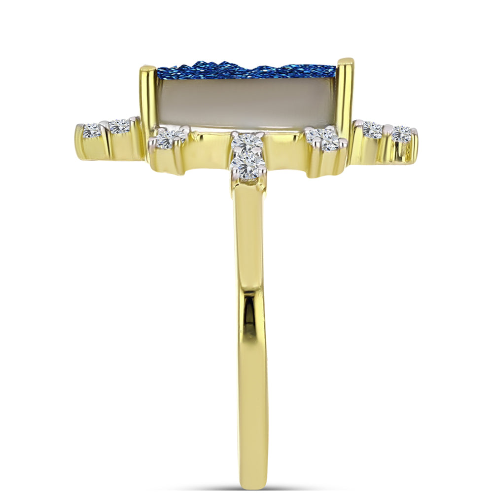 Goldplattierter Silberring mit blauer Druse und weißem Topas 3 