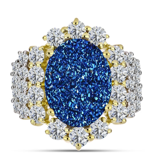 Goldplattierter Silberring mit blauer Druse und weißem Topas