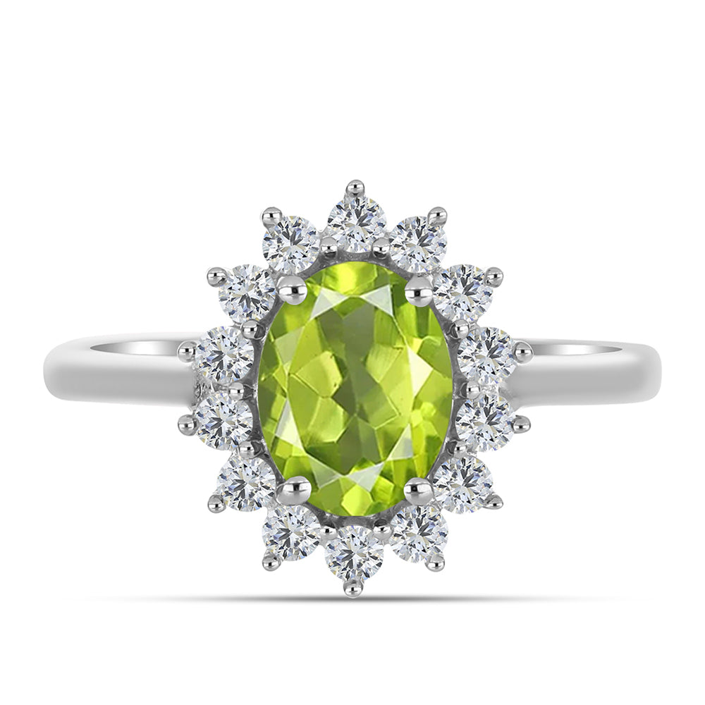 Silberring mit Peridot aus Changbai und weißem Topas
