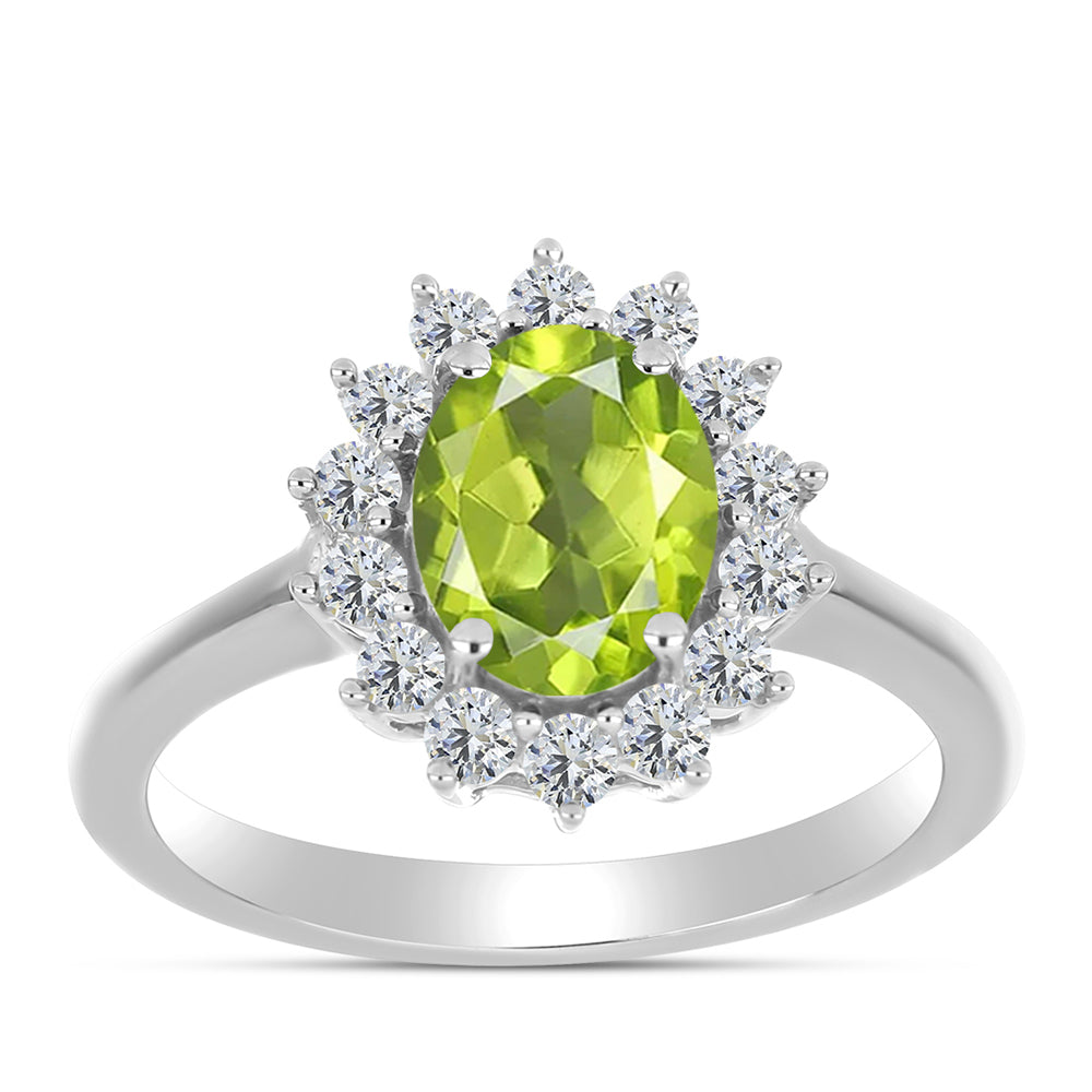 Silberring mit Peridot aus Changbai und weißem Topas