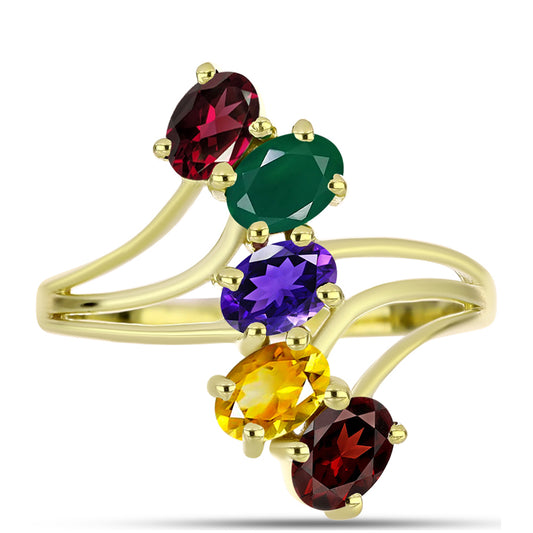 Goldplattierter Silberring mit marokkanischem Amethyst und Zitrin aus dem Ural