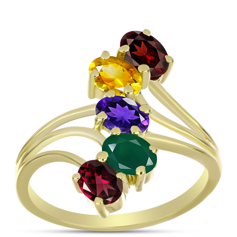 Goldplattierter Silberring mit marokkanischem Amethyst und Zitrin aus dem Ural 3 