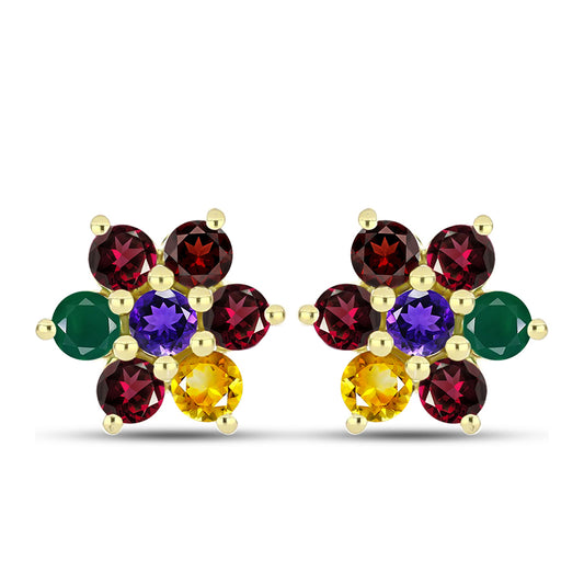 Goldplattierte Silberohrringe mit marokkanischem Amethyst und Zitrin aus dem Ural