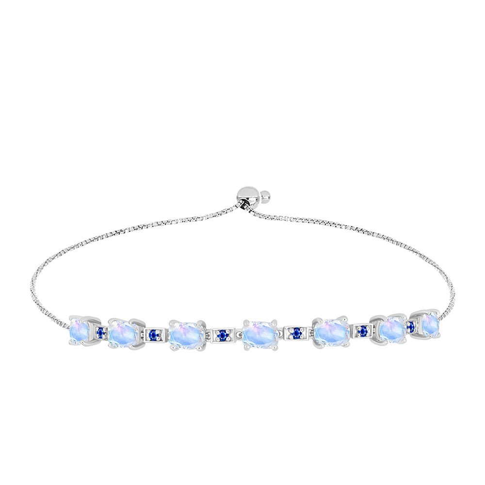 Silberarmband mit australischem blauem Saphir und Regenbogenmondstein 1 