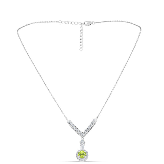 Silberhalskette mit Peridot aus Changbai und weißem Topas