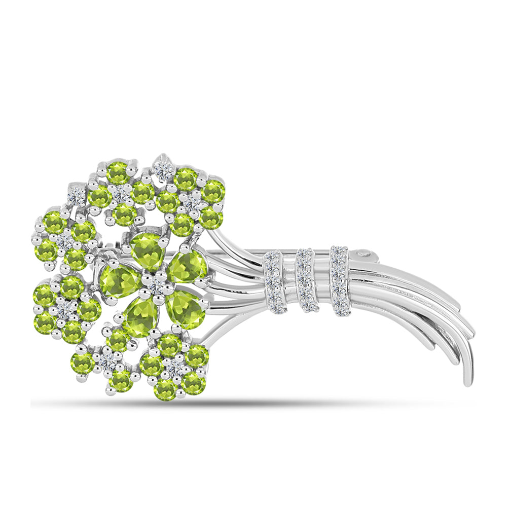 Silberbrosche mit Peridot aus Changbai und weißem Topas 1 