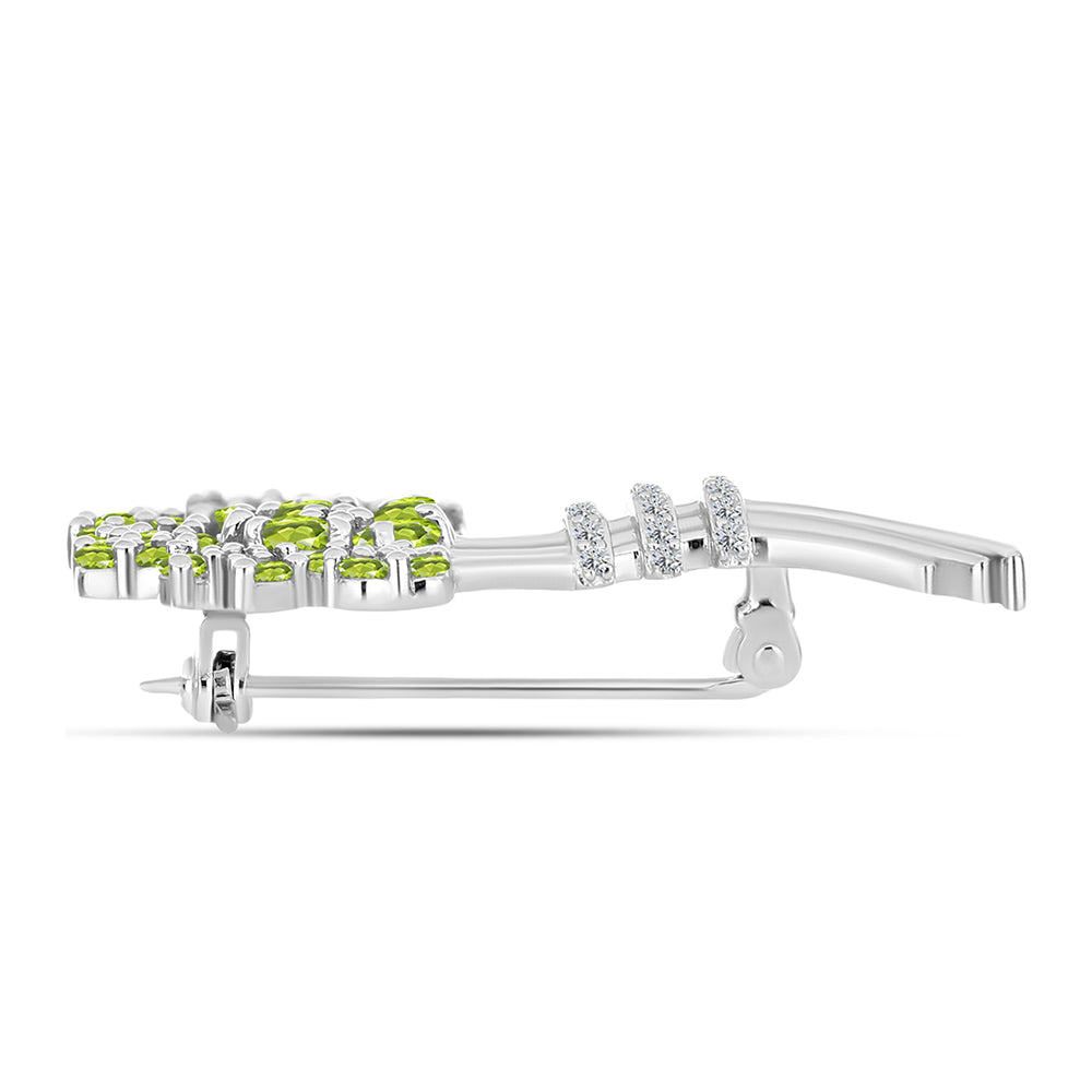 Silberbrosche mit Peridot aus Changbai und weißem Topas