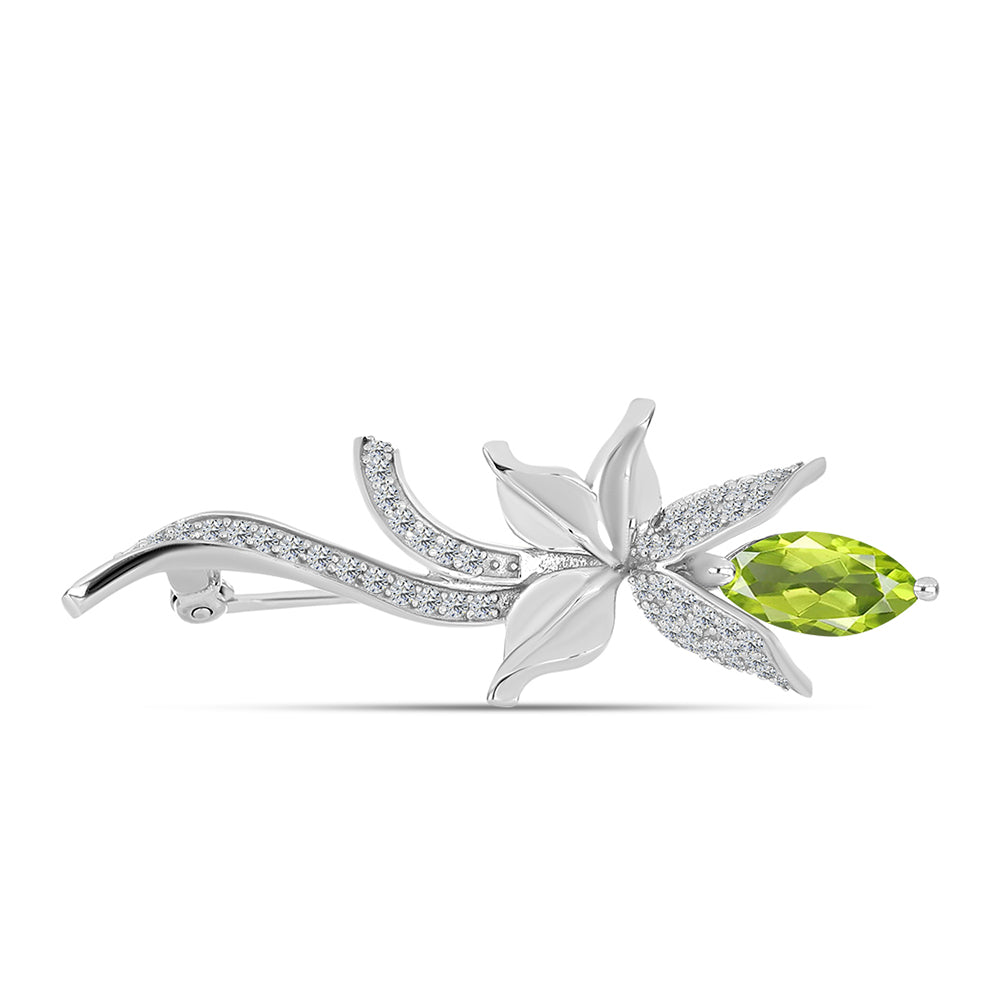 Silberbrosche mit Peridot aus Changbai und weißem Topas