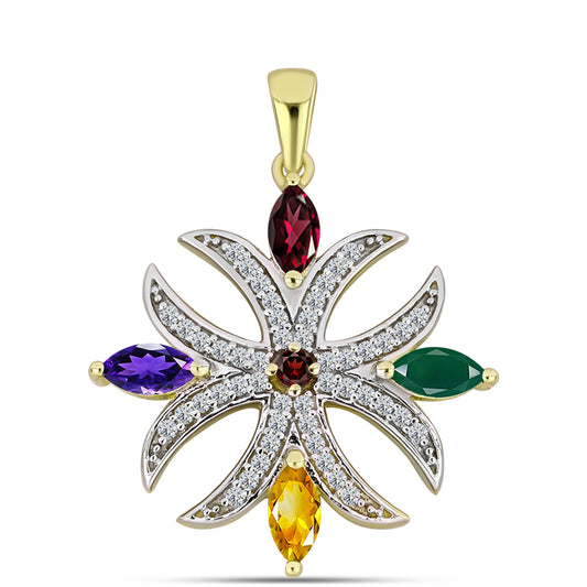 Goldplattierter Silberanhänger mit marokkanischem Amethyst und Zitrin aus dem Ural