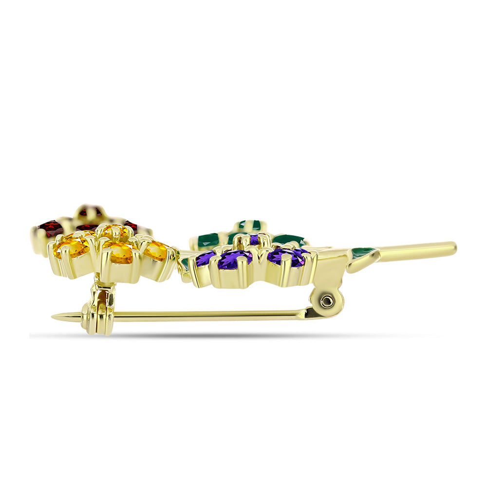 Goldplattierte Silberbrosche mit marokkanischem Amethyst und Zitrin aus dem Ural