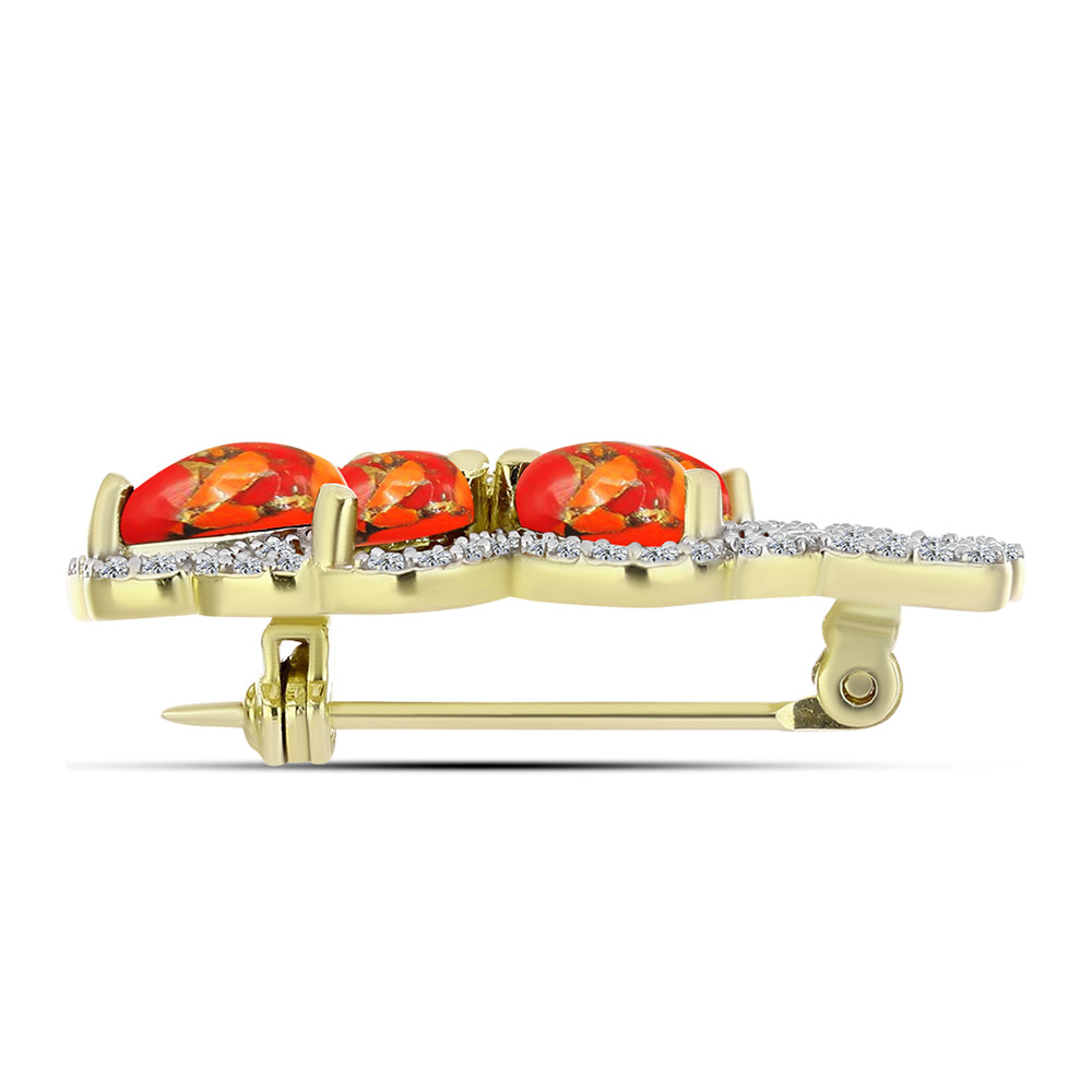 Goldplattierte Silberbrosche mit Mohave-Türkis und weißem Topas 2 