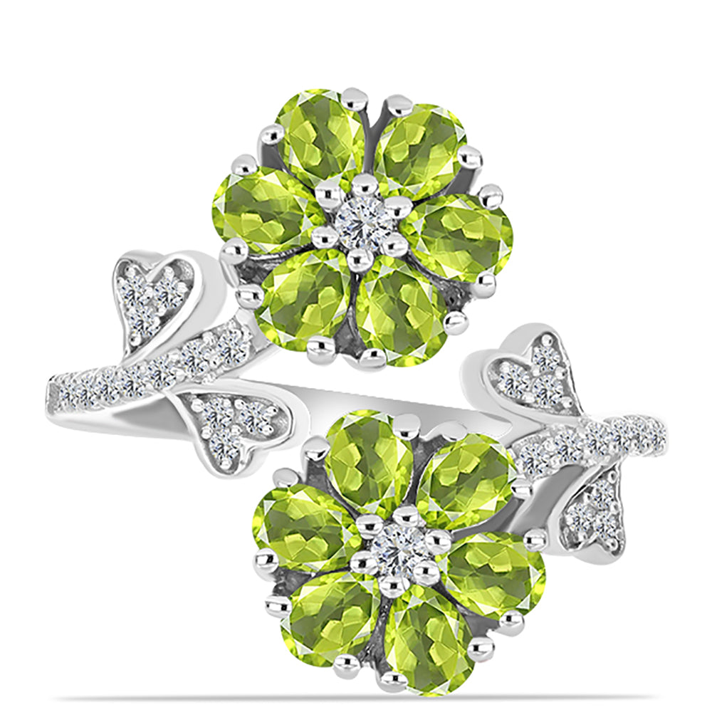 Silberring mit Peridot aus Changbai und weißem Topas 1 