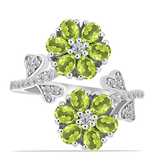 Silberring mit Peridot aus Changbai und weißem Topas