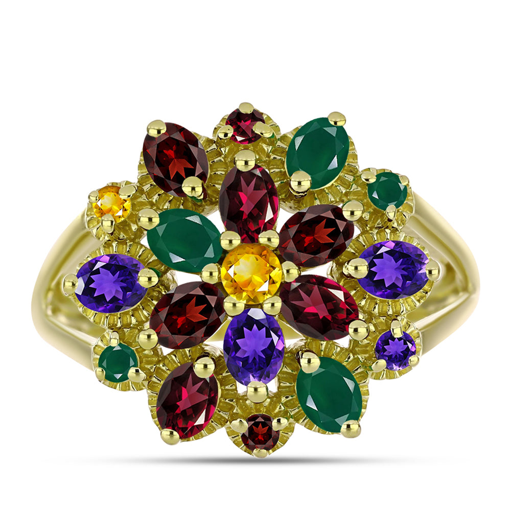 Goldplattierter Silberring mit marokkanischem Amethyst und grünem Achat 1 