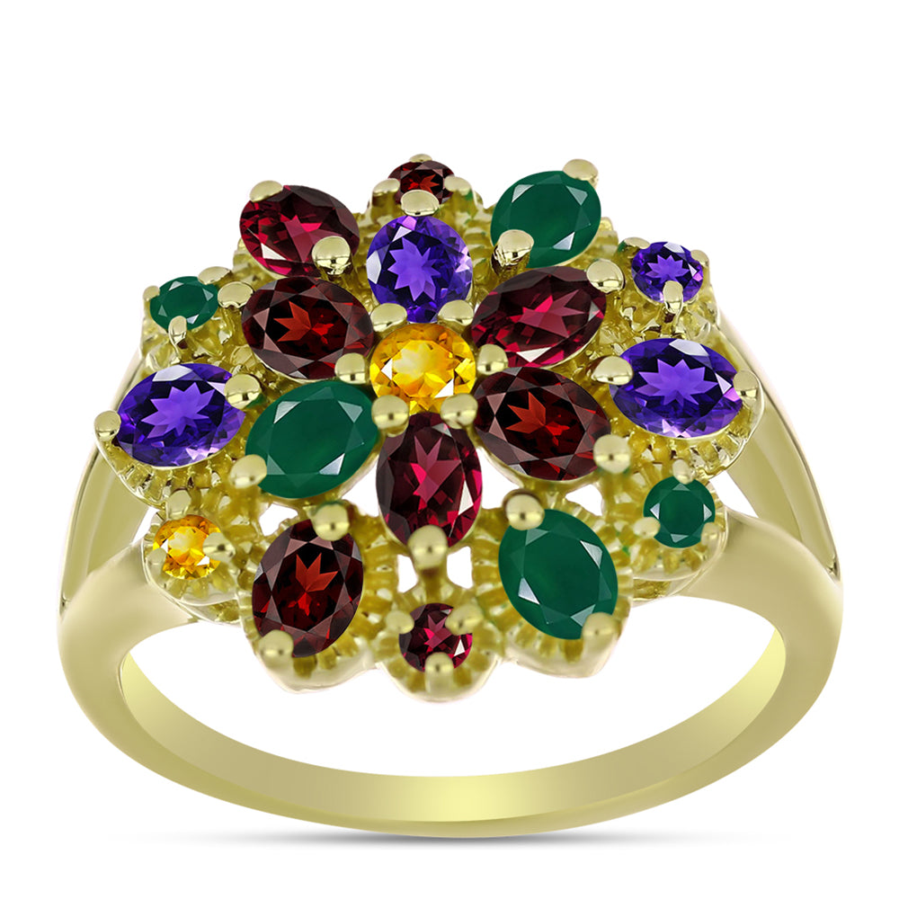 Goldplattierter Silberring mit marokkanischem Amethyst und grünem Achat 3 