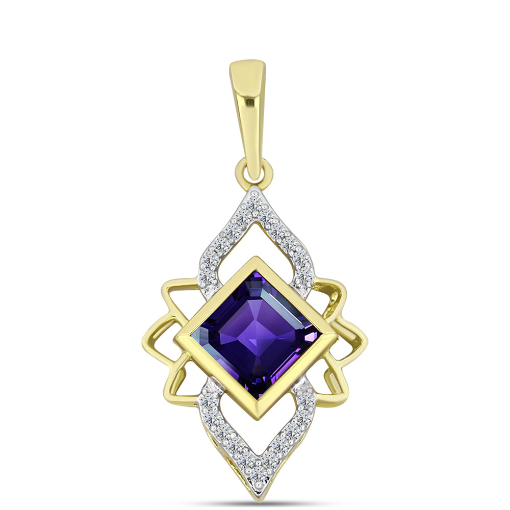 Goldplattierter Silberanhänger mit marokkanischem Amethyst und weißem Topas 1 