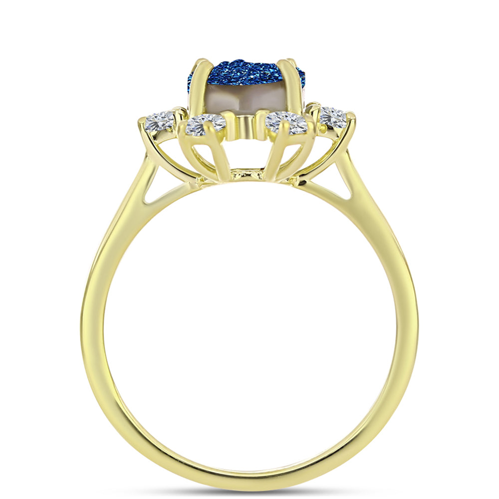 Goldplattierter Silberring mit blauer Druse und weißem Topas 2 