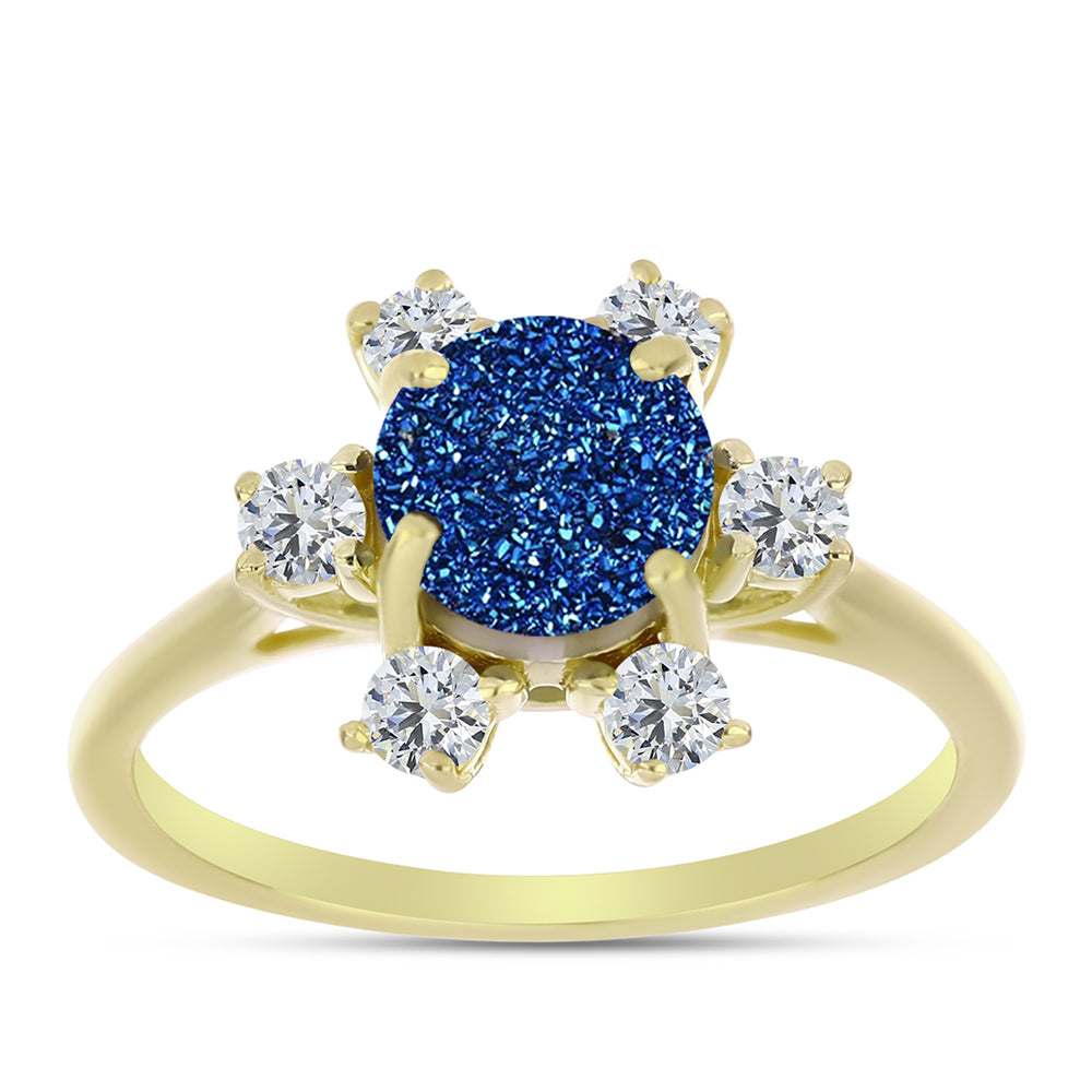 Goldplattierter Silberring mit blauer Druse und weißem Topas
