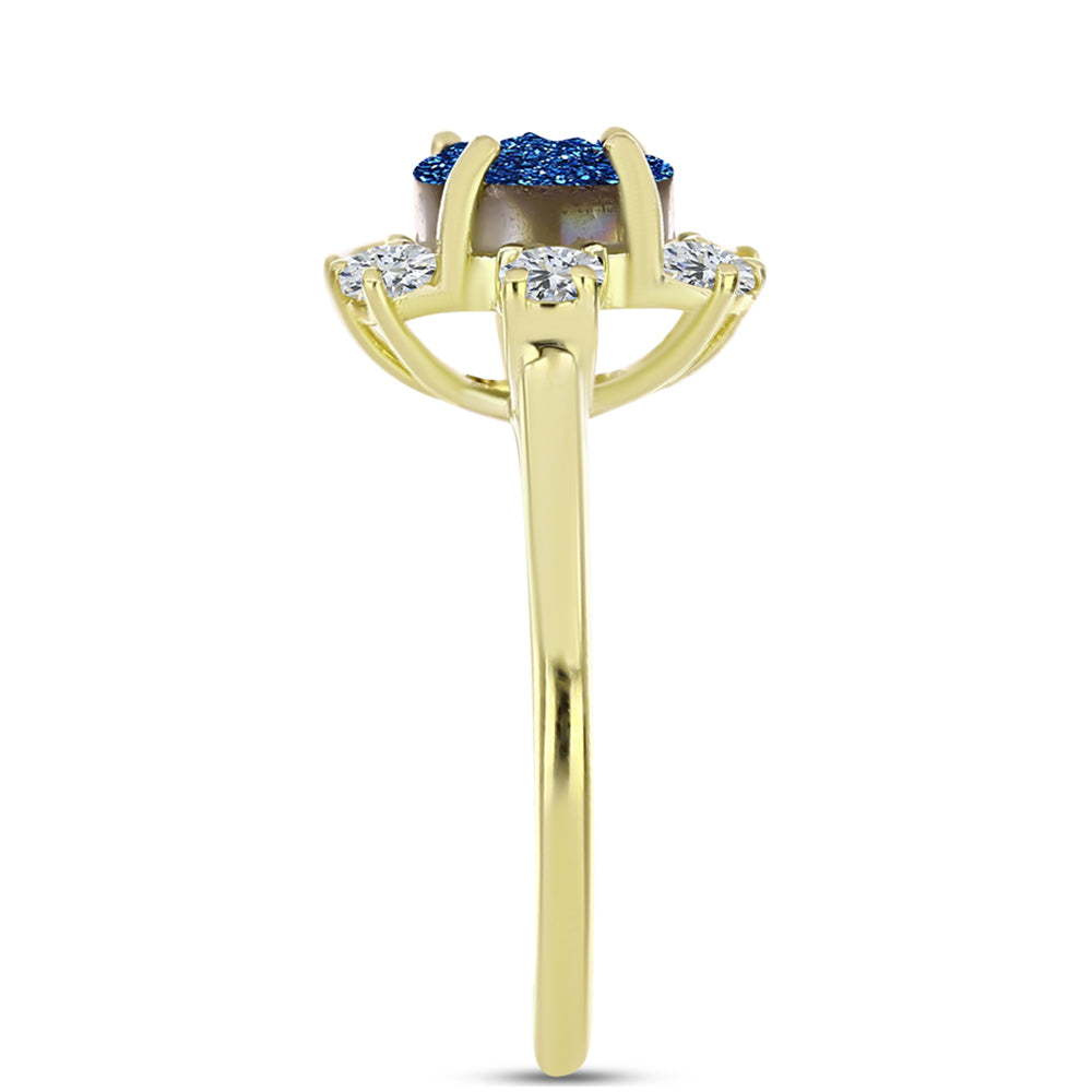 Goldplattierter Silberring mit blauer Druse und weißem Topas 4 