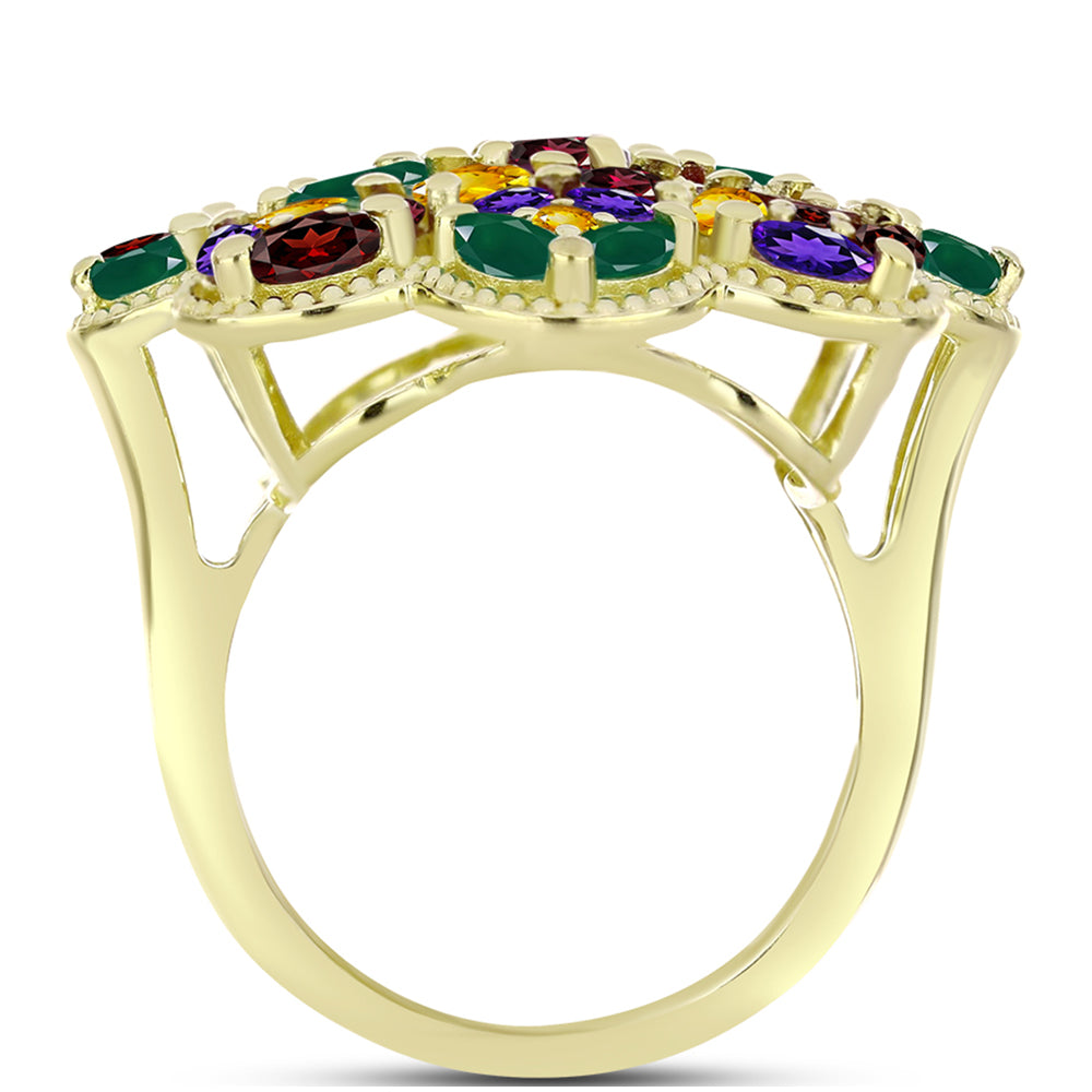 Goldplattierter Silberring mit marokkanischem Amethyst und Zitrin aus dem Ural