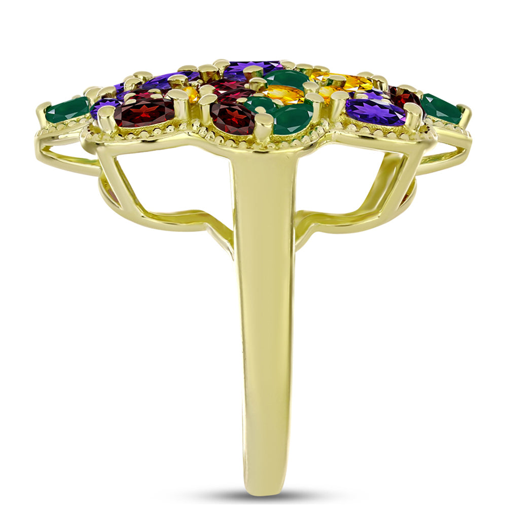 Goldplattierter Silberring mit marokkanischem Amethyst und Zitrin aus dem Ural