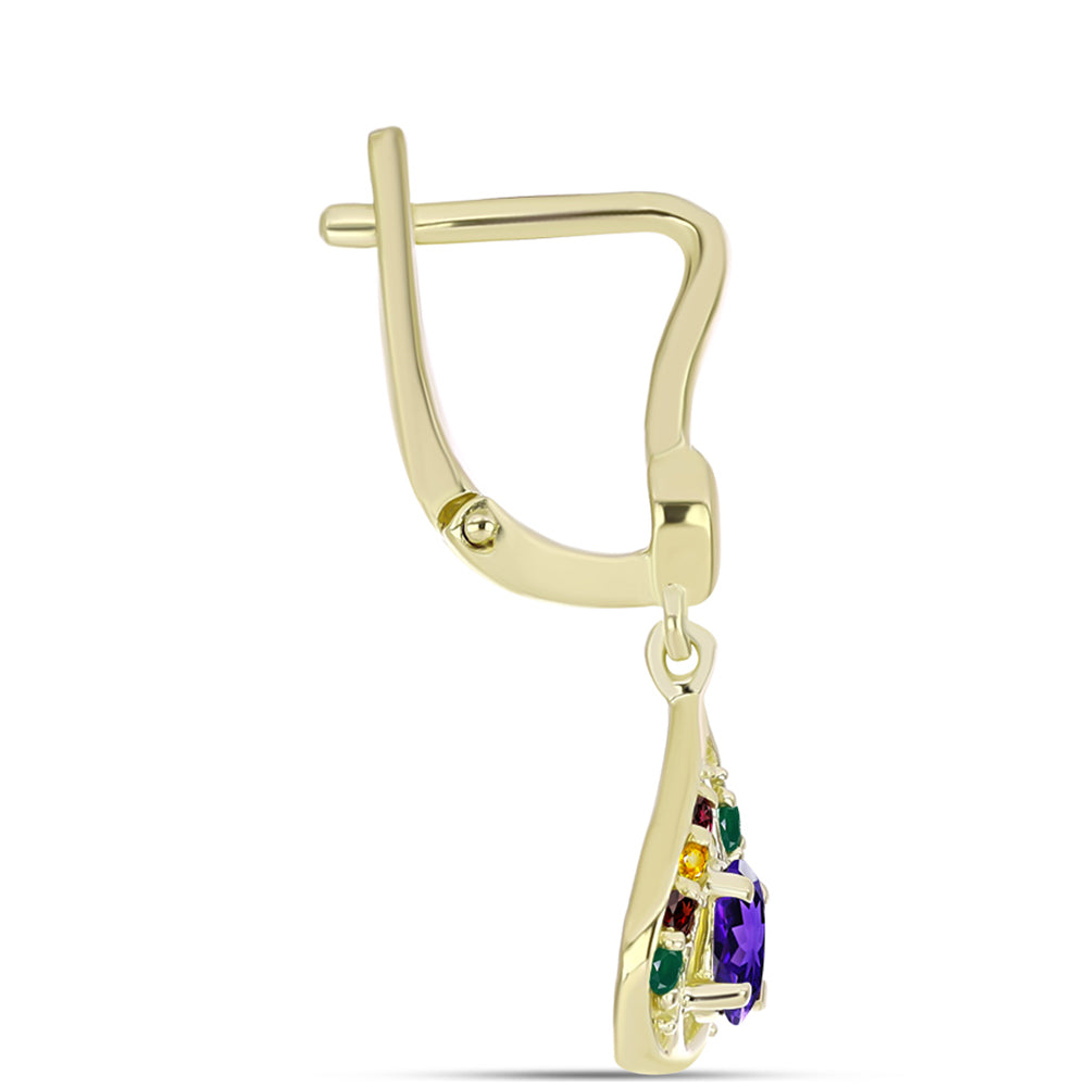 Goldplattierte Silberohrringe mit marokkanischem Amethyst und Zitrin aus dem Ural 2 