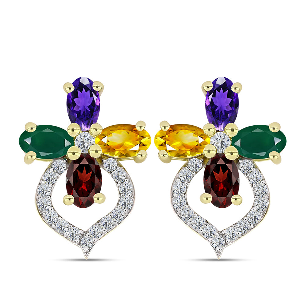 Goldplattierte Silberohrringe mit marokkanischem Amethyst und Zitrin aus dem Ural 1 