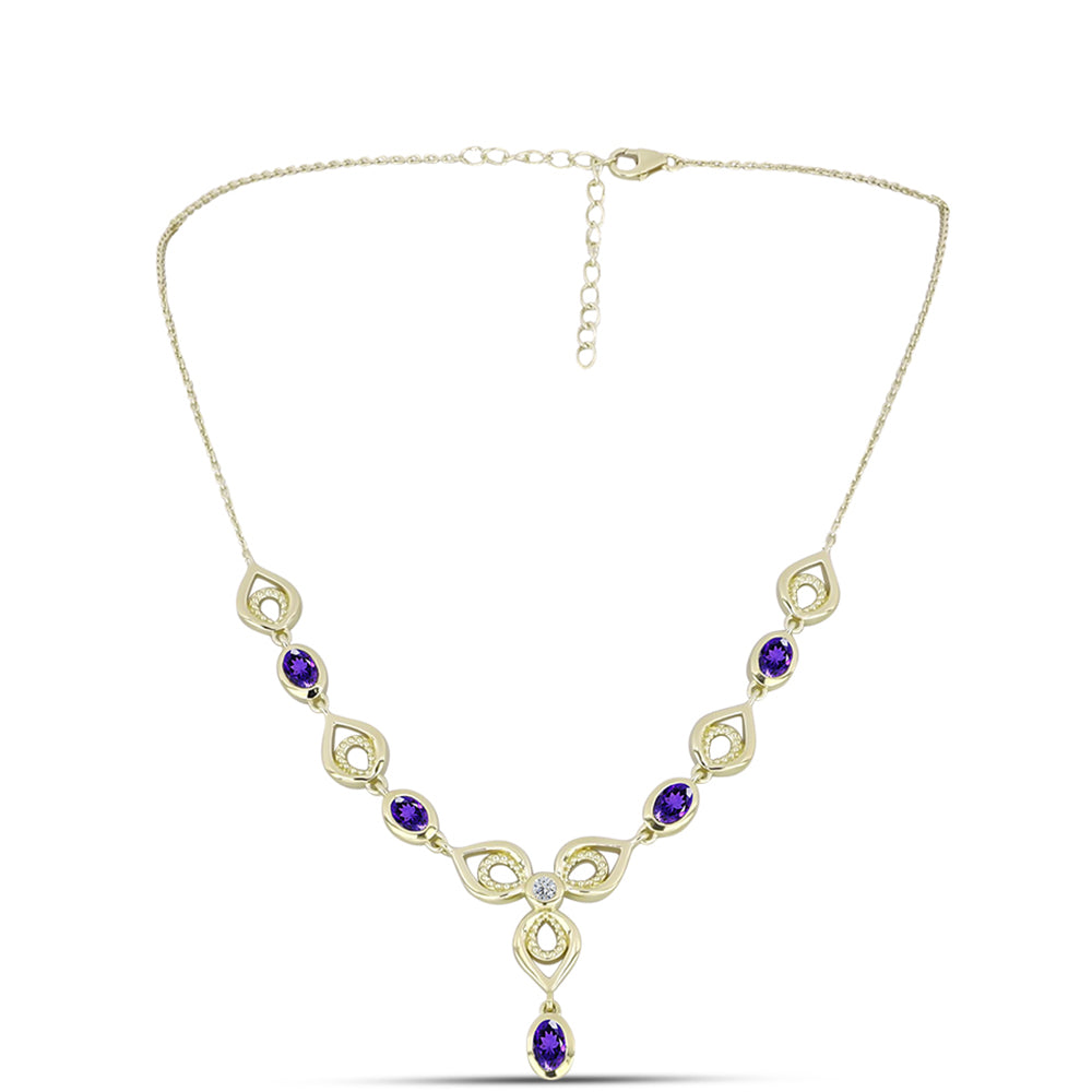 Goldplattierte Silberhalskette mit marokkanischem Amethyst und weißem Topas 1 