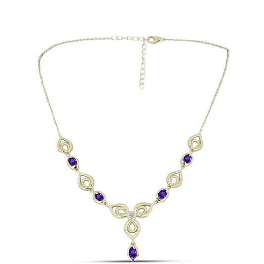Goldplattierte Silberhalskette mit marokkanischem Amethyst und weißem Topas