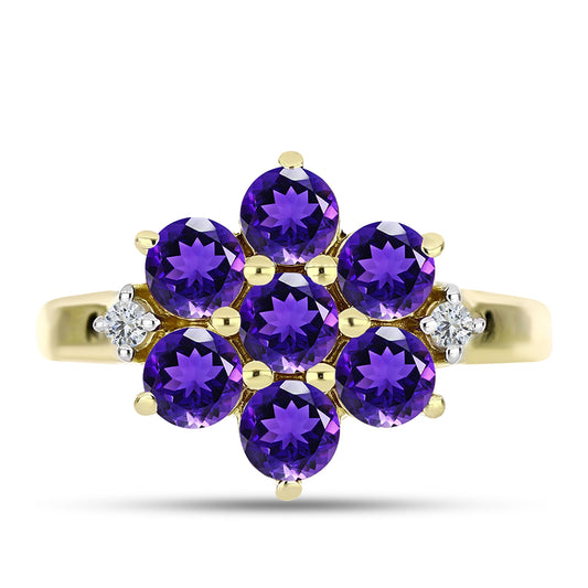 Goldplattierter Silberring mit marokkanischem Amethyst und weißem Topas