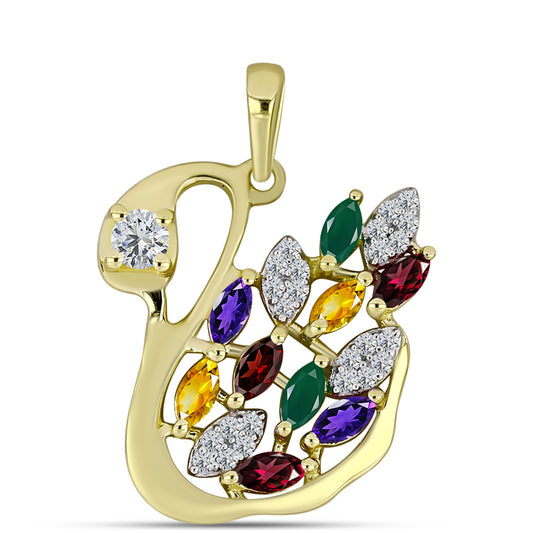 Goldplattierter Silberanhänger mit marokkanischem Amethyst und weißem Topas