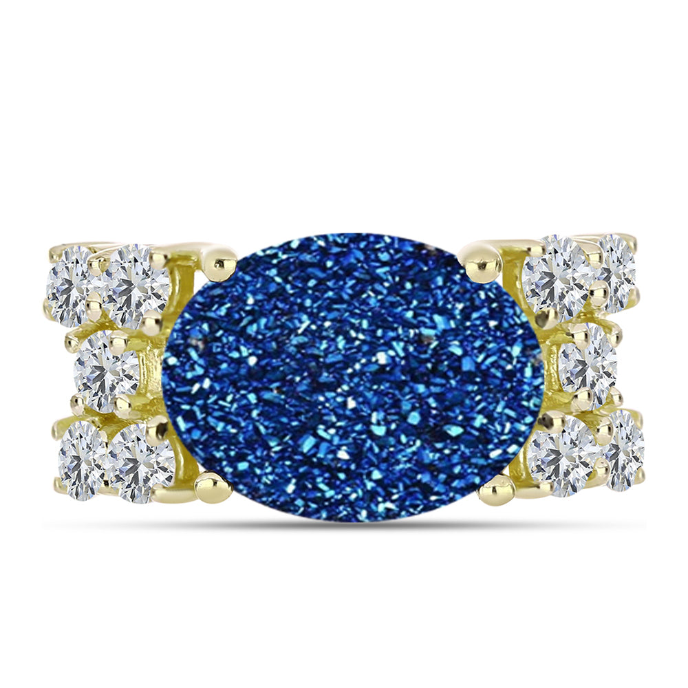 Goldplattierter Silberring mit blauer Druse und weißem Topas 1 