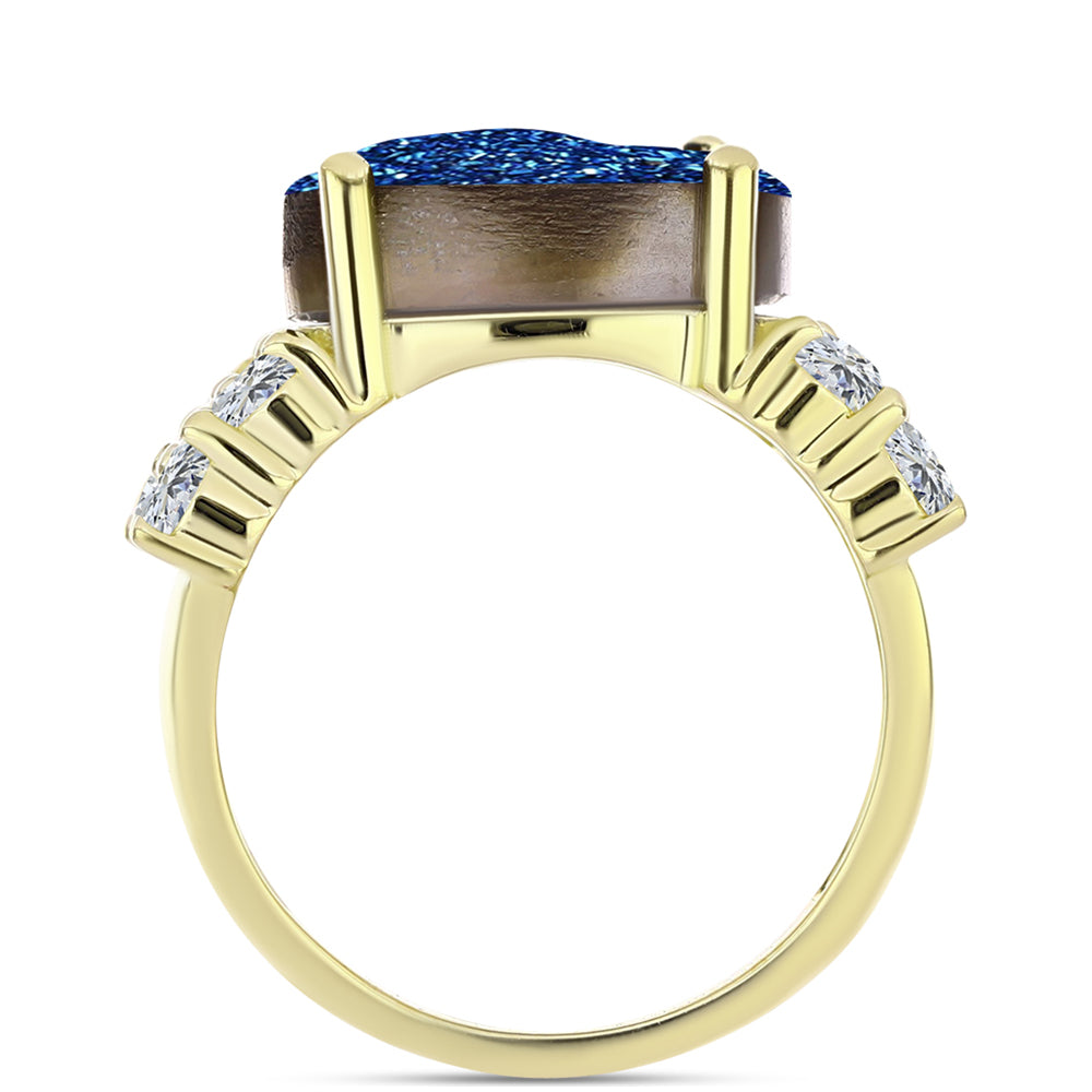 Goldplattierter Silberring mit blauer Druse und weißem Topas