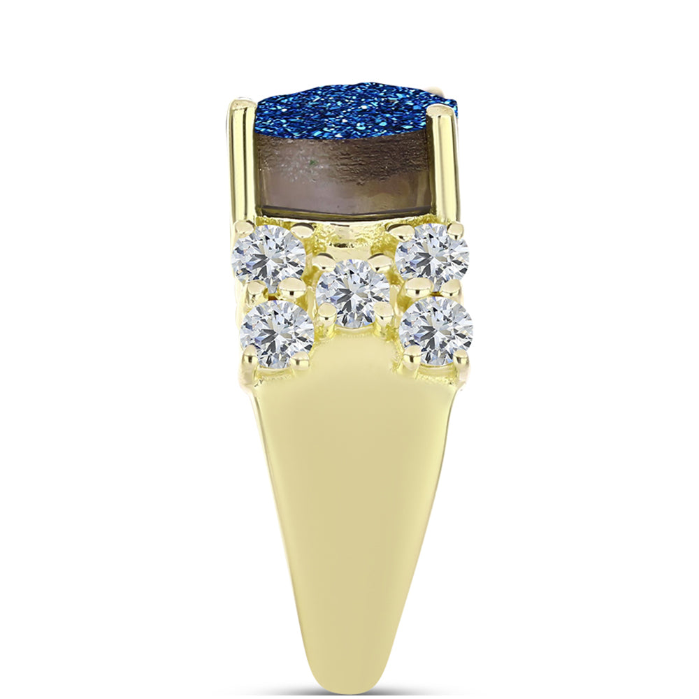 Goldplattierter Silberring mit blauer Druse und weißem Topas 4 