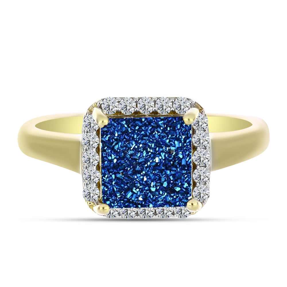 Goldplattierter Silberring mit blauer Druse und weißem Topas