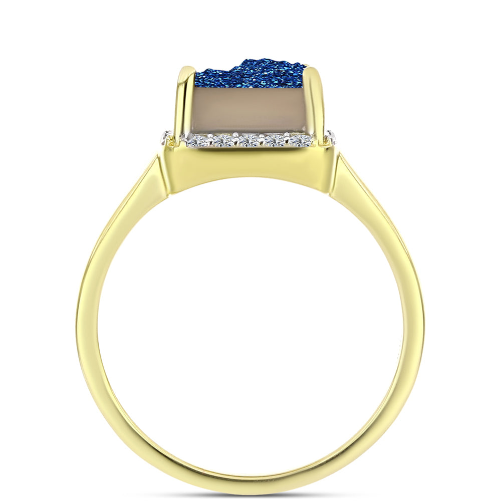 Goldplattierter Silberring mit blauer Druse und weißem Topas
