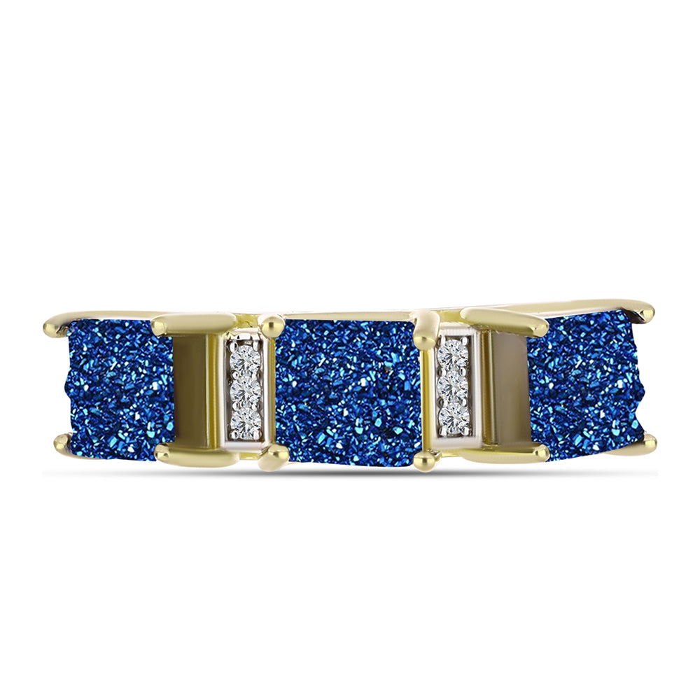 Goldplattierter Silberring mit blauer Druse und weißem Topas