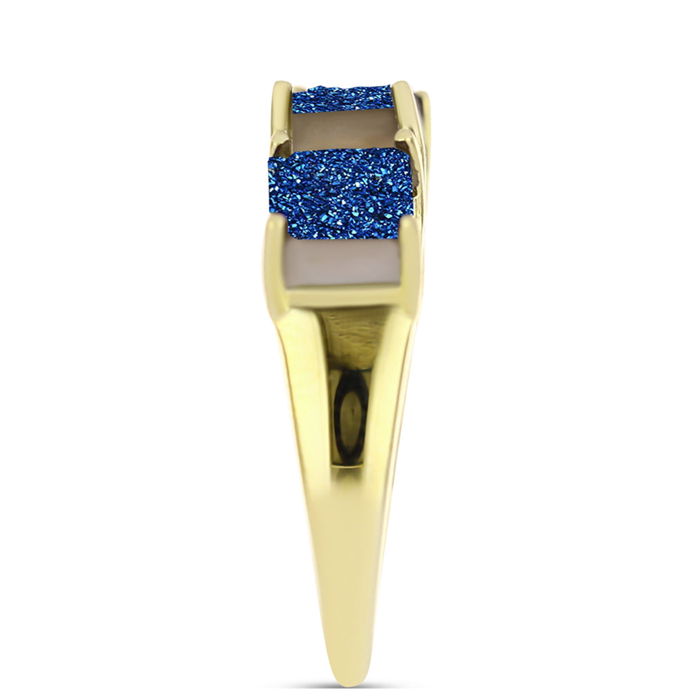 Goldplattierter Silberring mit blauer Druse und weißem Topas 4 