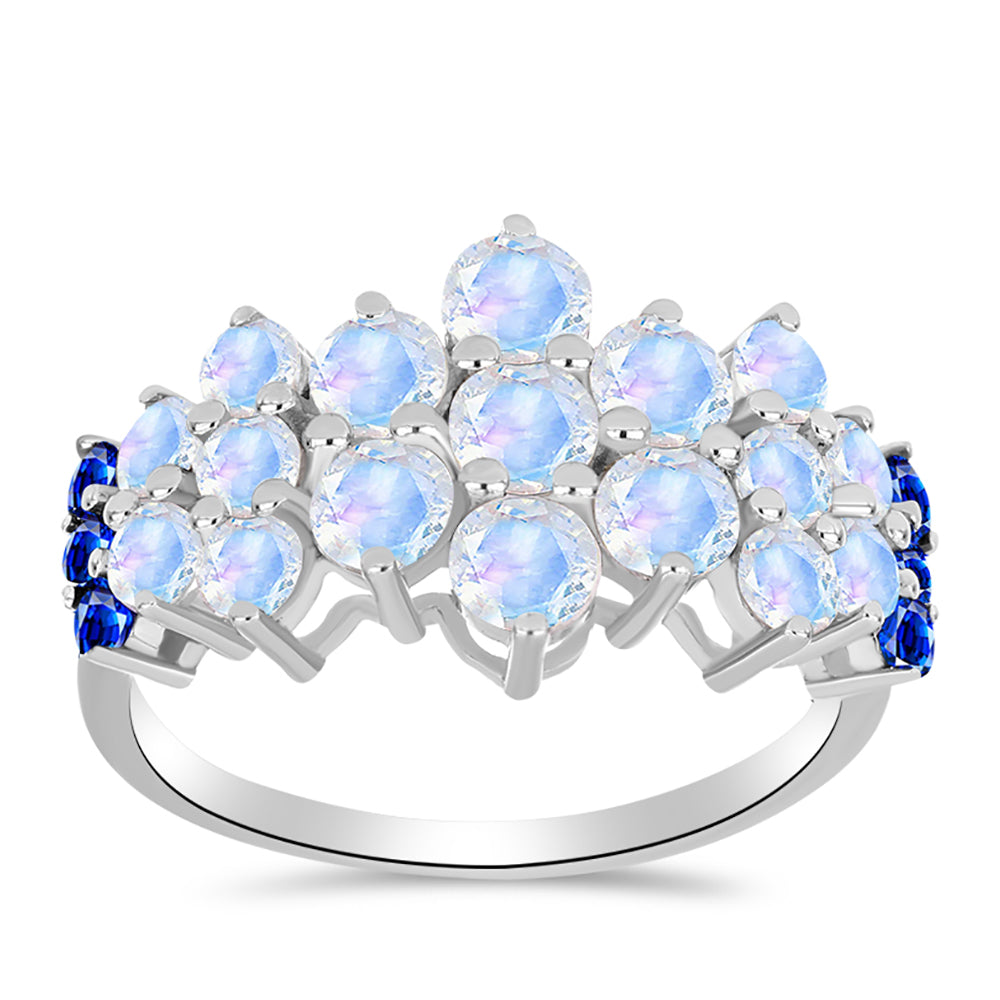 Silberring mit australischem blauem Saphir und Regenbogenmondstein