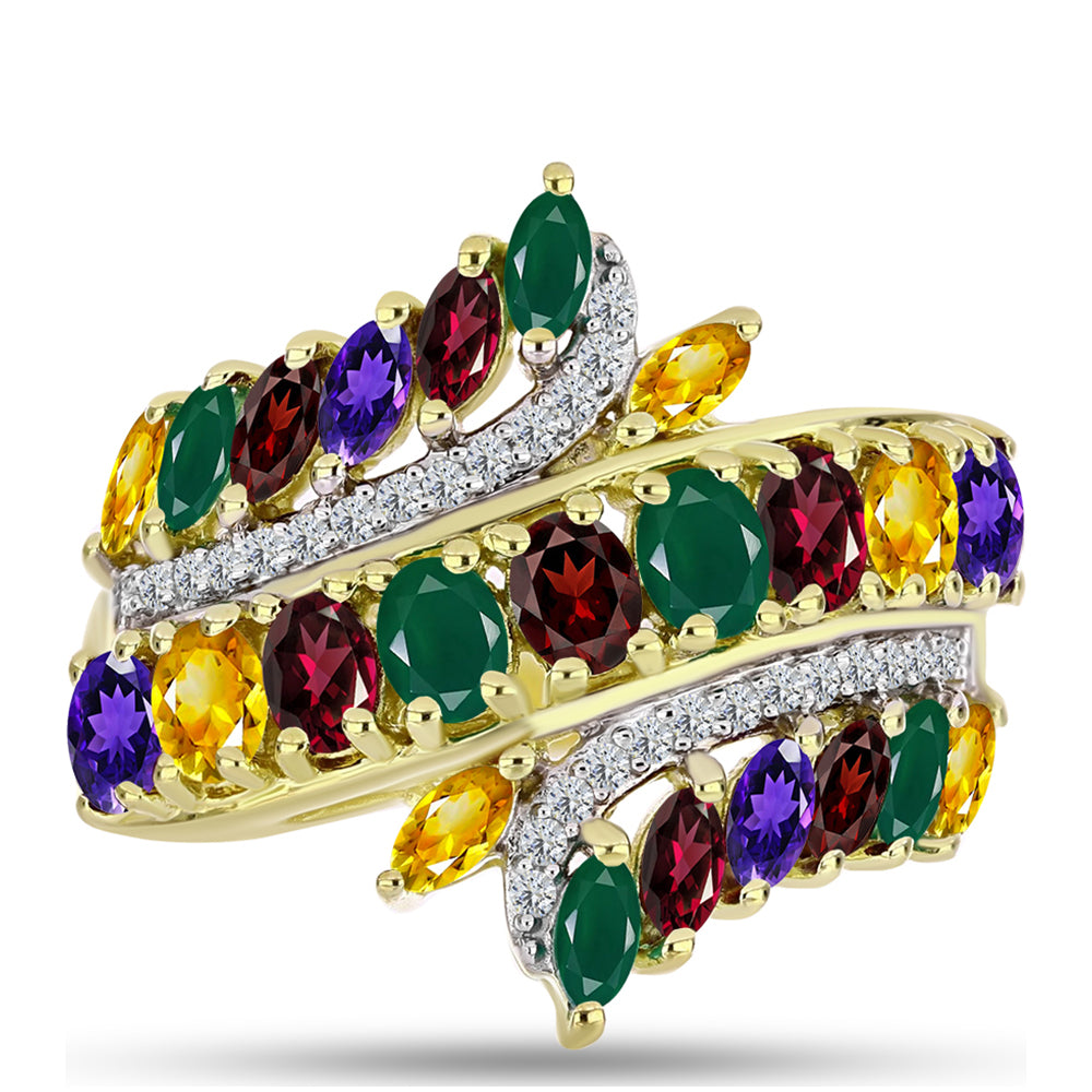 Goldplattierter Silberring mit marokkanischem Amethyst und Zitrin aus dem Ural 1 