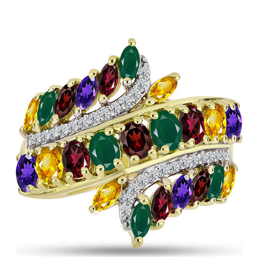 Goldplattierter Silberring mit marokkanischem Amethyst und Zitrin aus dem Ural