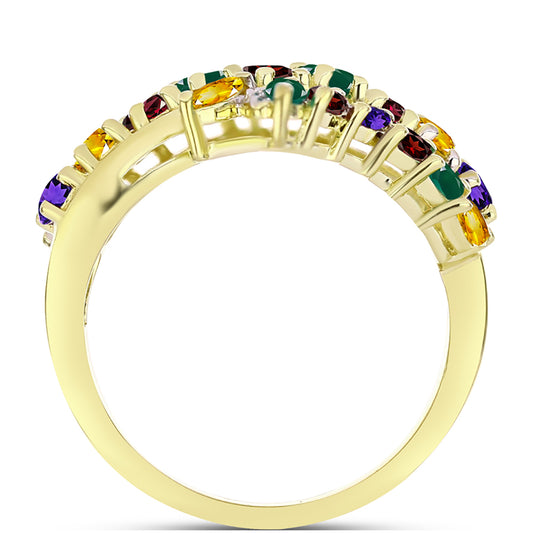 Goldplattierter Silberring mit marokkanischem Amethyst und Zitrin aus dem Ural