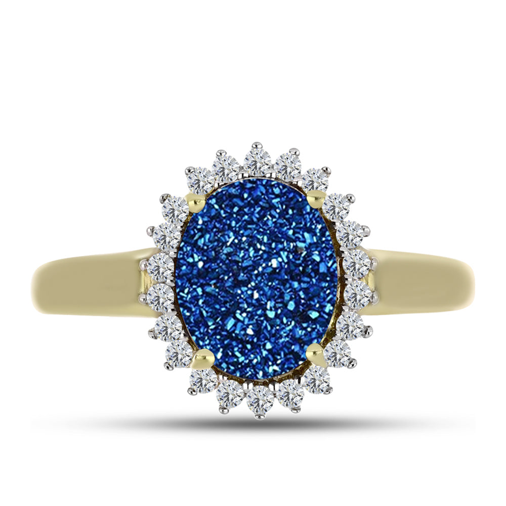 Goldplattierter Silberring mit blauer Druse und weißem Topas