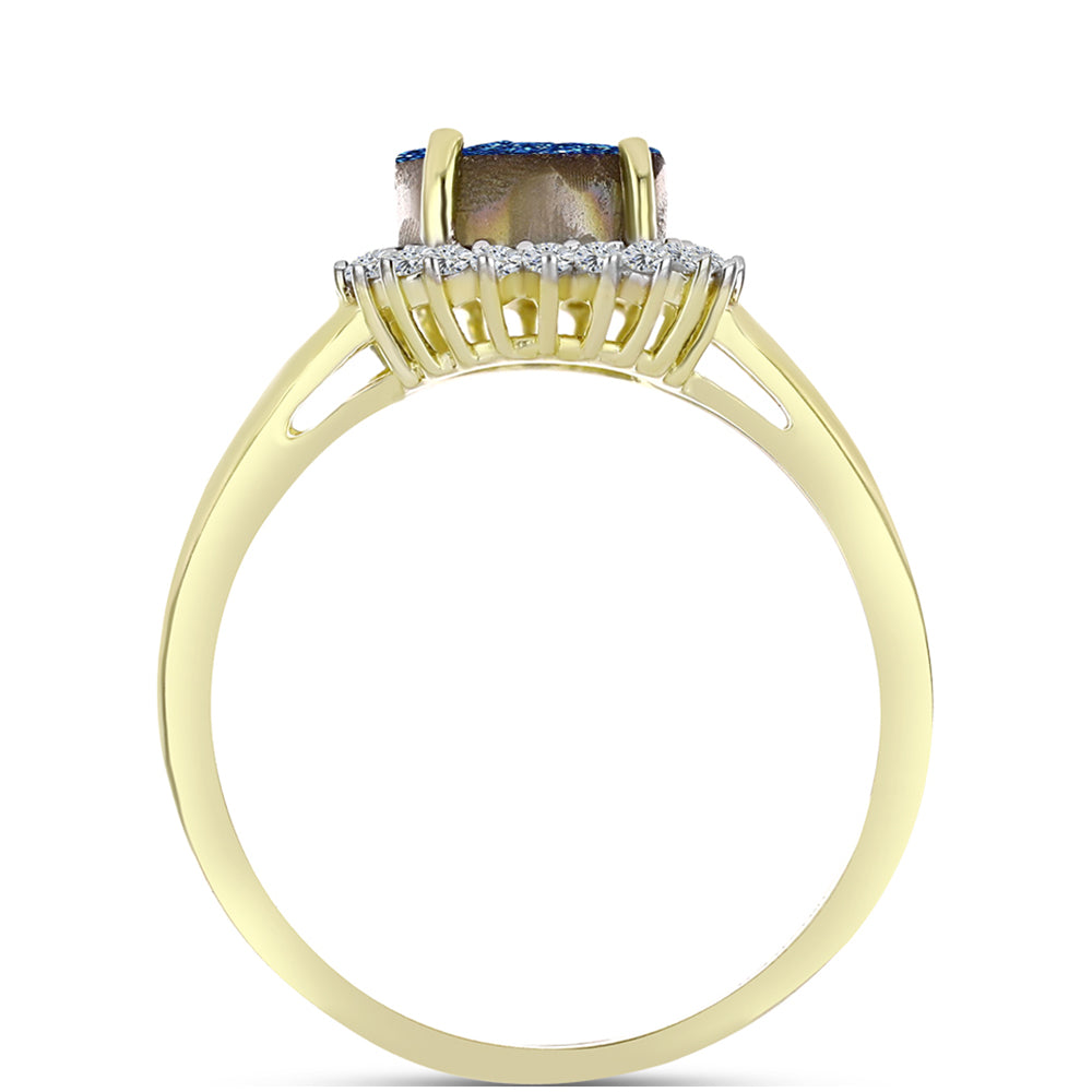 Goldplattierter Silberring mit blauer Druse und weißem Topas