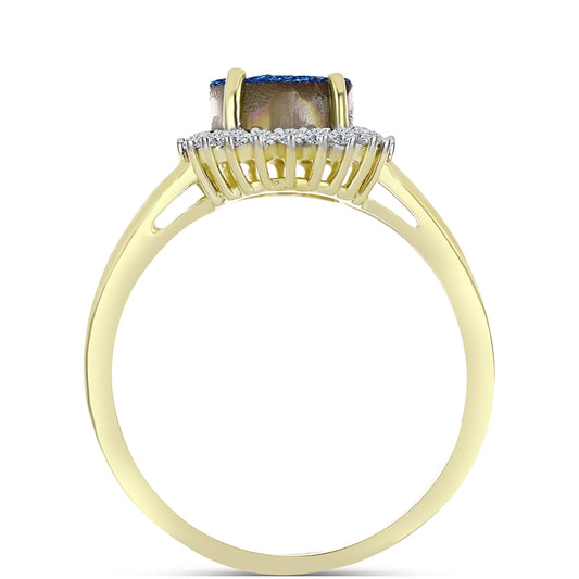Goldplattierter Silberring mit blauer Druse und weißem Topas