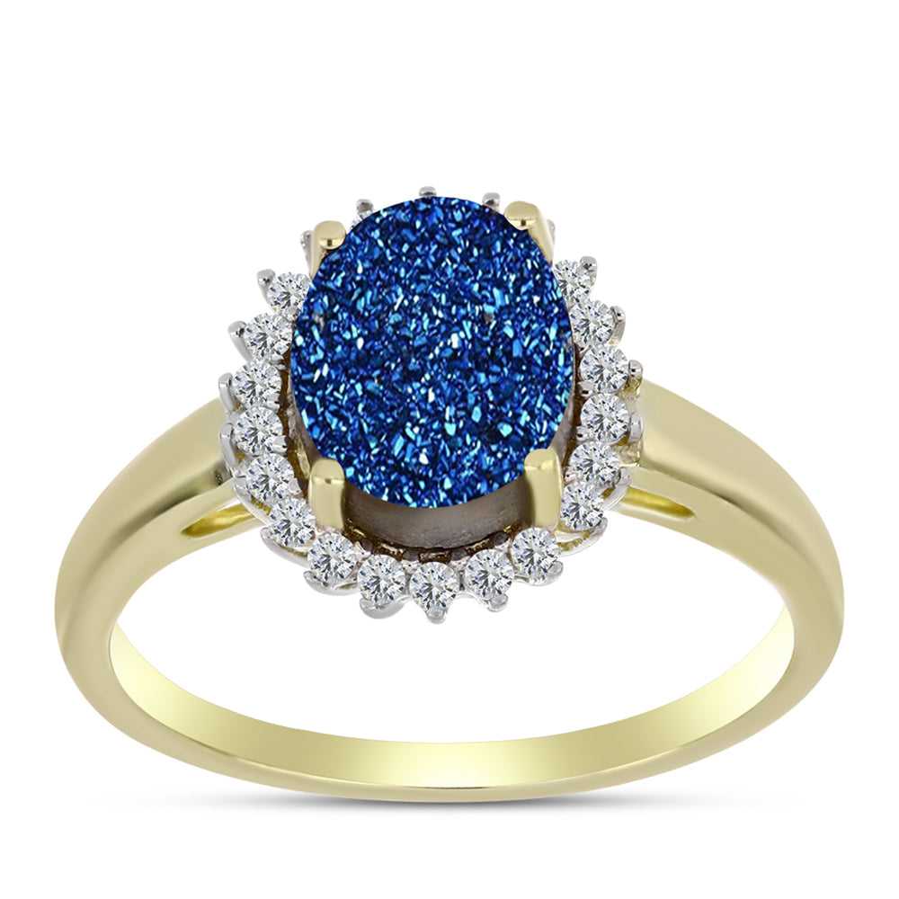 Goldplattierter Silberring mit blauer Druse und weißem Topas