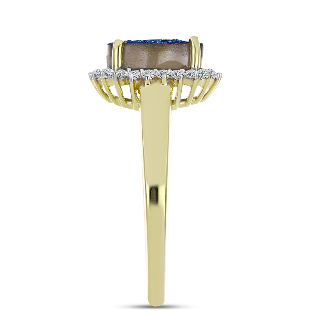 Goldplattierter Silberring mit blauer Druse und weißem Topas 4 