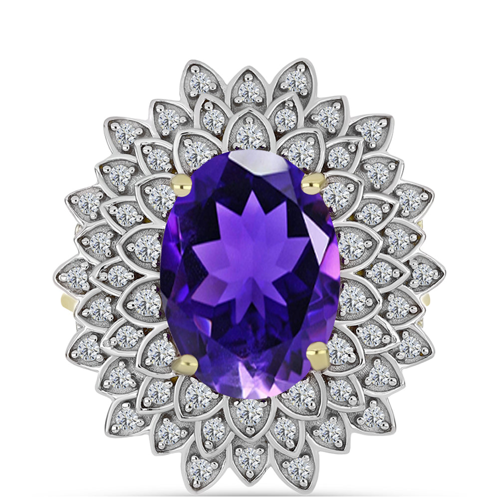 Goldplattierter Silberring mit marokkanischem Amethyst und weißem Topas 1 