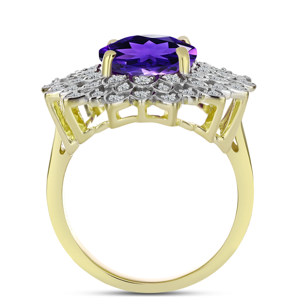 Goldplattierter Silberring mit marokkanischem Amethyst und weißem Topas 2 