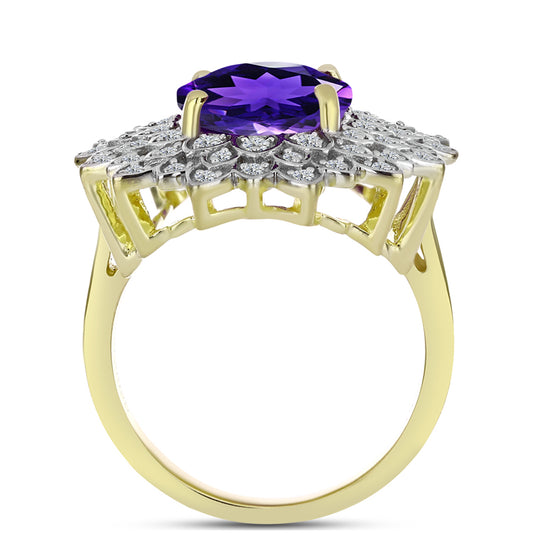 Goldplattierter Silberring mit marokkanischem Amethyst und weißem Topas